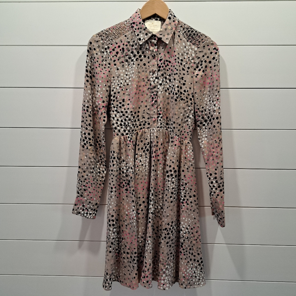 Kate Spade Soiree Polka Dot Long Sleeve Preppy Light Academia Twee Party Dress 0